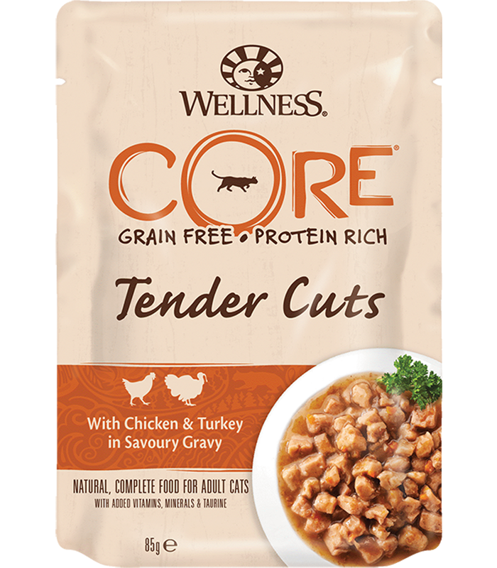 CORE TENDER CUTS 85 гр паучи д/кошек курица с индейкой в виде нарезки в соусе