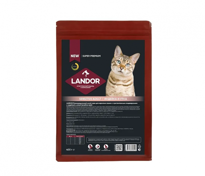 LANDOR 400 г для кошек избыточным весом и стерилизованных Индейка с Уткой