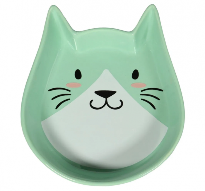 Миска Mr.Kranch 250 мл керамическая для кошек "Мордочка кошки" зеленая