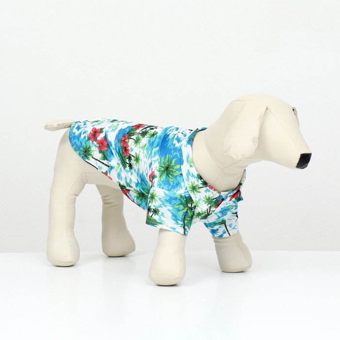 Рубашка для собак "Тропики", S (ДС 24, ОГ 30, ОШ 23 см), голубая, белая   9445538,9445537