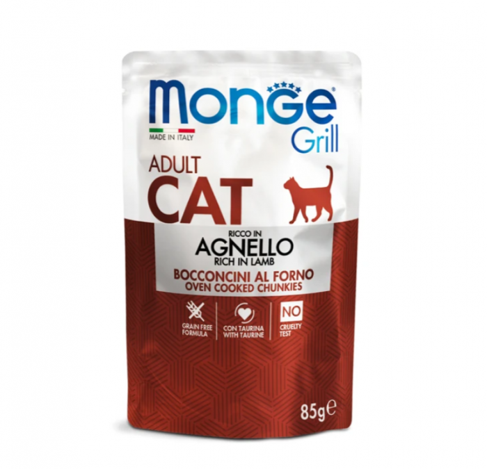 Monge Cat Grill Pouch 85 гр д/взросл.кошек с новозеландским ягненком