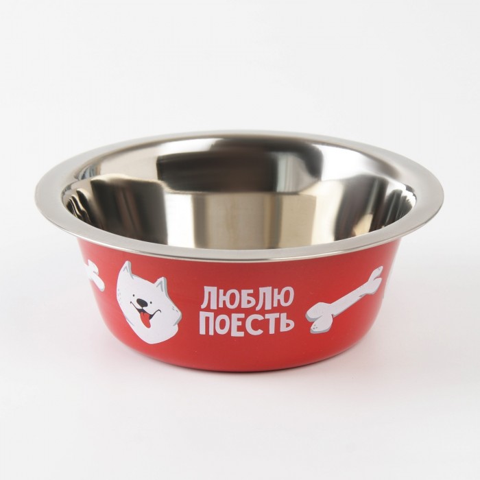 Миска металлическая 350 мл для собаки «Люблю поесть» 13х4.5 см
