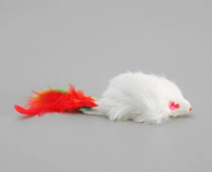 Triol игрушка для кошек "Мышь-погремушка с пером", 60-65 мм