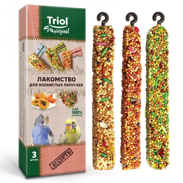 Triol: палочки д/волнистых попугаев с фруктами, овощами, мёдом и хитином