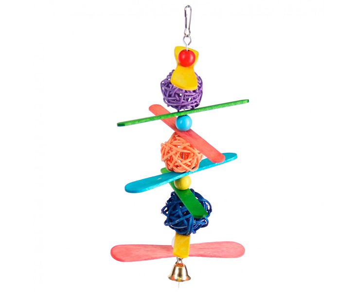 Игрушка для птиц "Пропеллер с ротангом" PetStandArt, Размер 9х16см. Материал Дерево