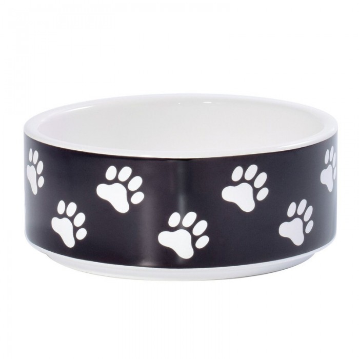 Миска Mr.Kranch керамическая для собак 420мл черная с лапками