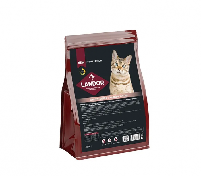 LANDOR 400 г для кошек  с чувствительным пищеварением Индейка с Уткой
