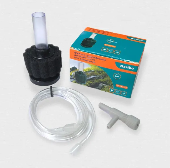 Фильтр аэрлифтный Naribo донный micro (в комплекте шланг и регулировочный краник) 4х4х7,5см