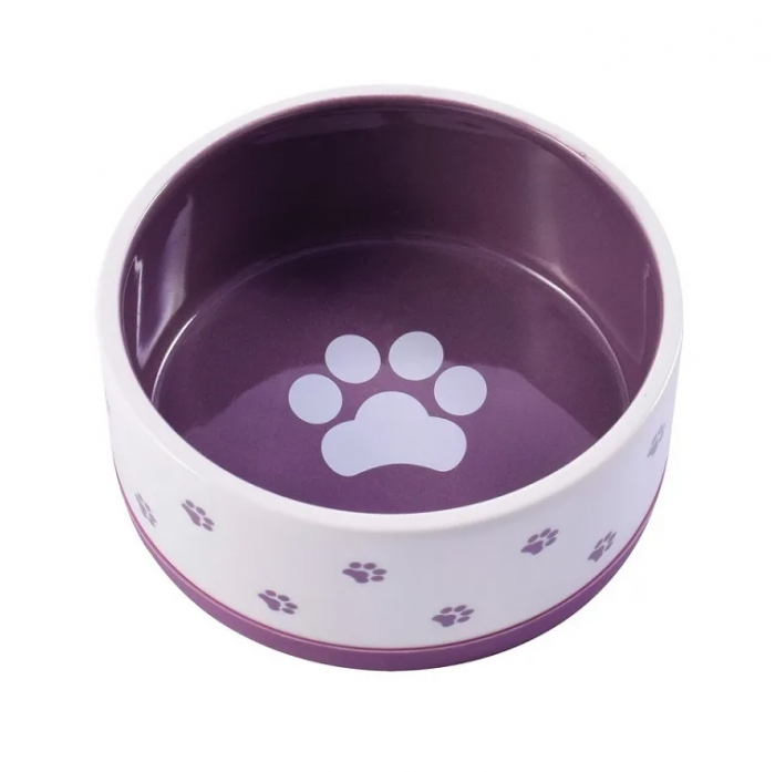 Миска Mr.Kranch керамическая нескользящая для собак 360 мл белая с фиолетовым
