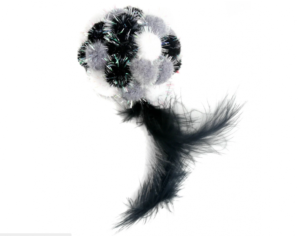 Petpark игрушка для кошек Мяч Пон-Пон с перьями 24 см серый