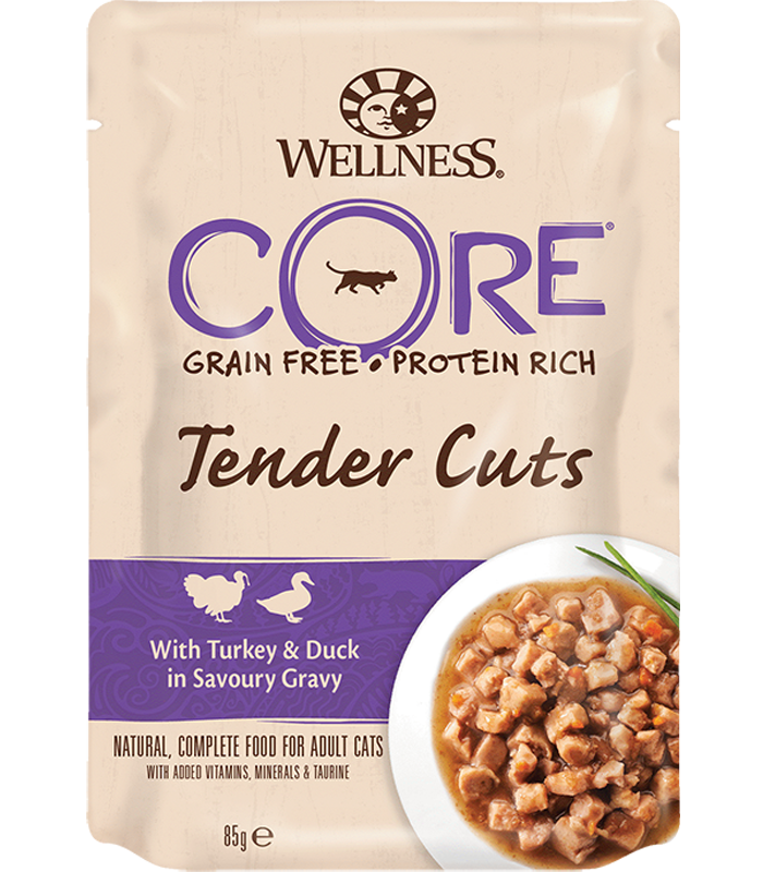 CORE TENDER CUTS 85 гр паучи д/кошек индейка с уткой в виде нарезки в соусе
