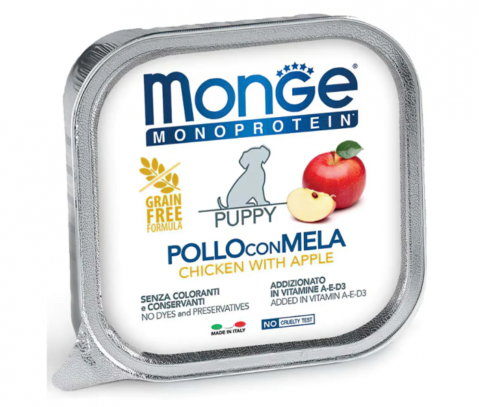 Monge Dog 150 г Monoproteico Fruits консервы для щенков и беременных собак, паштет из курицы и яблок