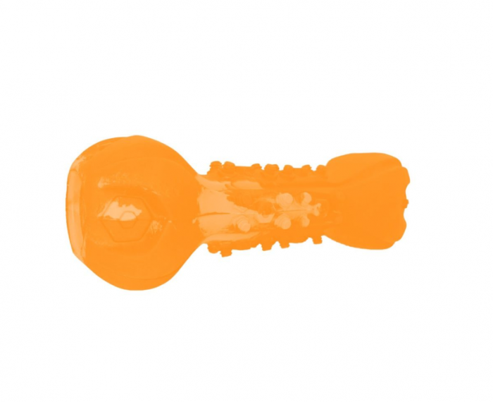 Игрушка Mr.Kranch для собак Гантель дентальная с пищалкой 22 см оранжевая с ароматом бекона