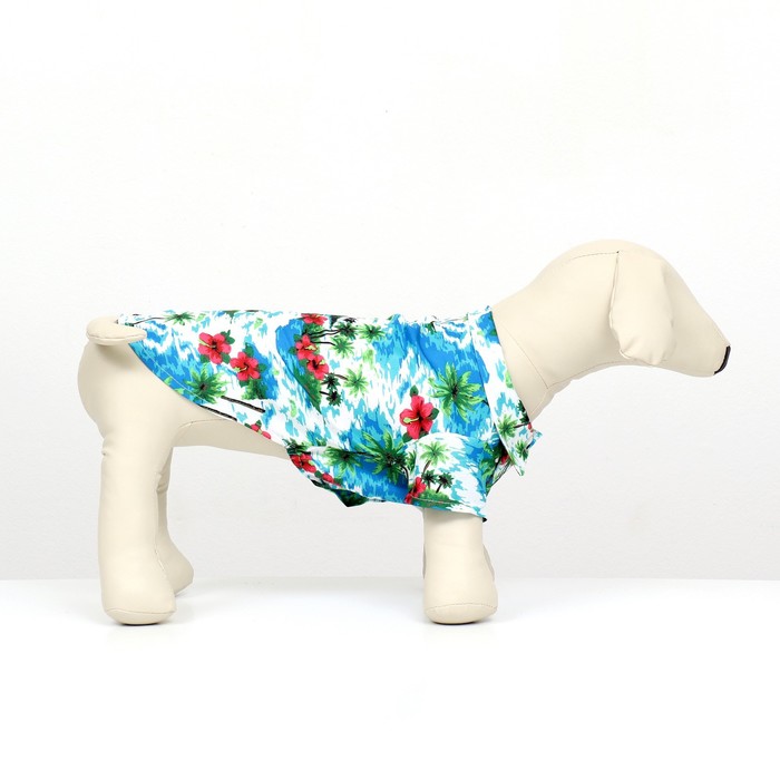 Рубашка для собак "Тропики", S (ДС 24, ОГ 30, ОШ 23 см), голубая, белая   9445538,9445537
