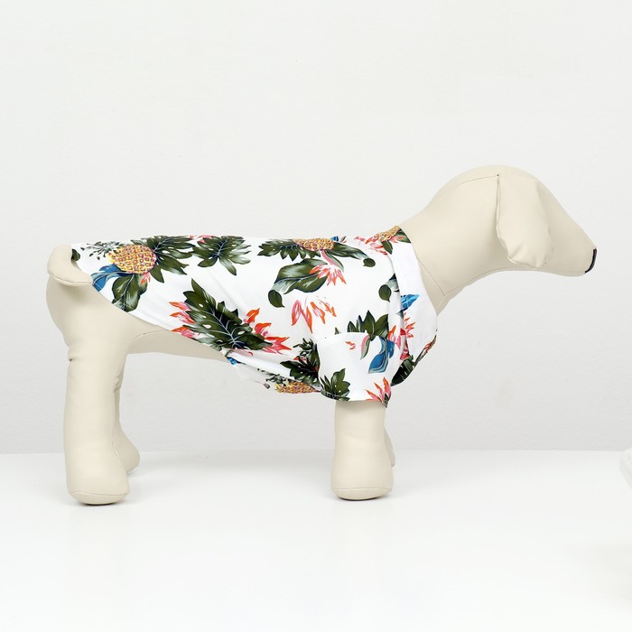 Рубашка для собак "Тропики", М (ДС 26, ОГ 34, ОШ 25 см),белая   9445539