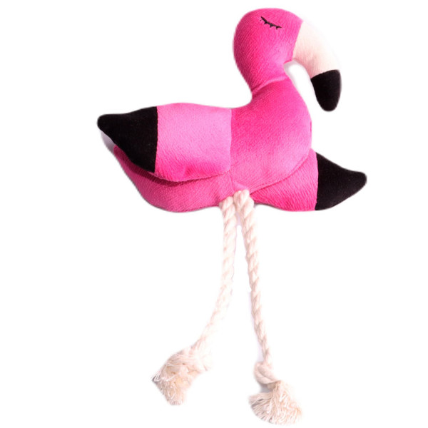 Игрушка Mr.Kranch для собак мелких и средних пород Фламинго с канатом и пищалкой 24х13,5х6см, ярко-р