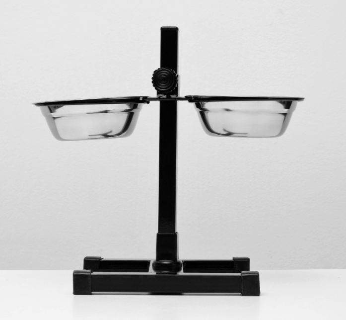 Подставка с мисками, 2 х 350 мл, высота 30 см, разборная, чёрная