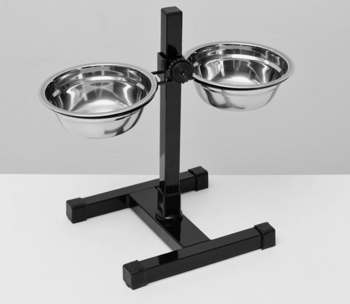 Подставка с мисками, 2 х 350 мл, высота 30 см, разборная, чёрная