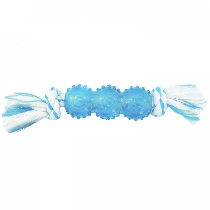 CanineClean Палочка синтетическая резина с канатом 25 см с ароматом мяты, голубой игрушка для собак
