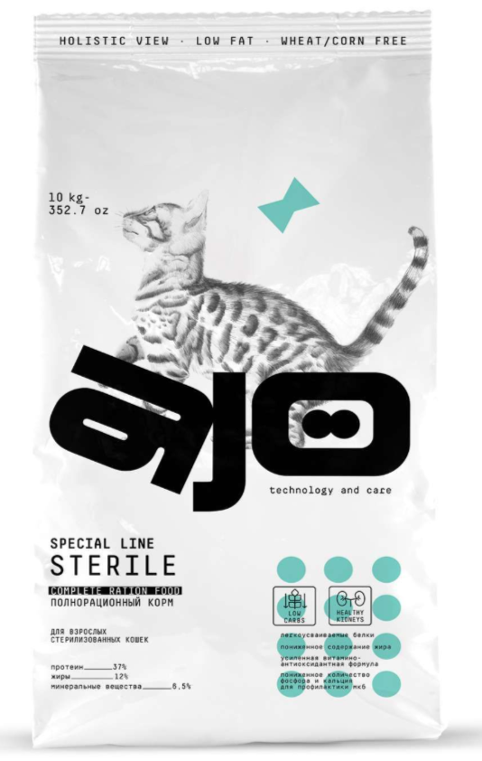 AJO 100 гр д/стерилизованных кошек с индейкой и уткой с высоким содержанием белка