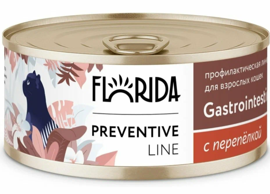 Florida 100 гр Preventive Line Gastrointestinal (консерв.) для кошек, для здоровья ЖКТ, с перепёлкой