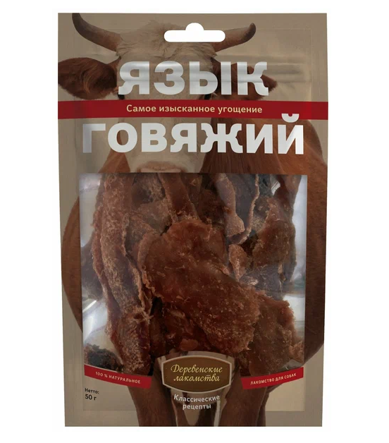 Деревенские Лакомства язык говяжий для собак, 50 г