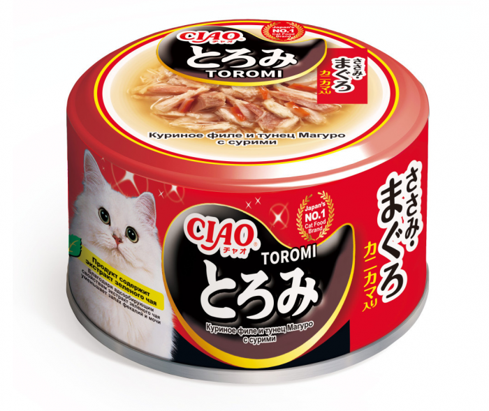 Inaba Ciao Toromi 80 г д/кошек куриное филе и тунец магуро с сурими в бульоне
