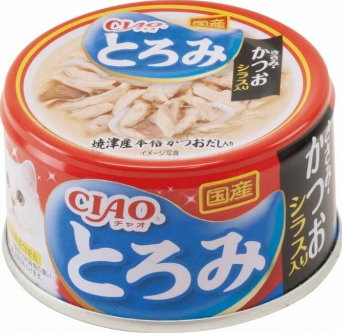 Inaba Ciao Toromi 80г д/кошек куриное филе с тунцом кацуо со вкусом морского гребешка в бульоне