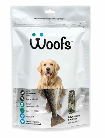 Woofs гипоалергенное рыбное лакомство из кожи трески 100г