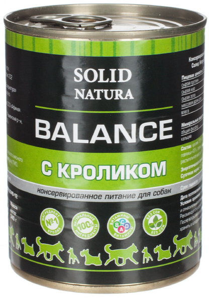 Solid Natura Balance 340 г для собак, с кроликом в соусе