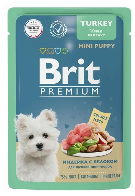 Brit Premium 85 гр (соус) для щенков малых пород, с индейкой и яблоком