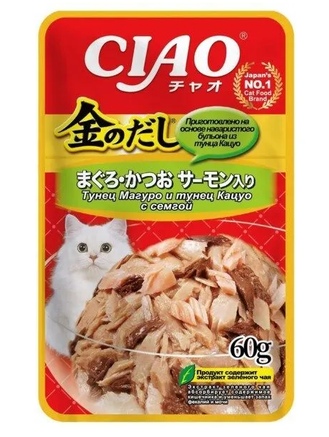 Inaba Kinnodashi (консерв.) 60 г д/кошек, тунец магуро и тунец кацуо с семгой