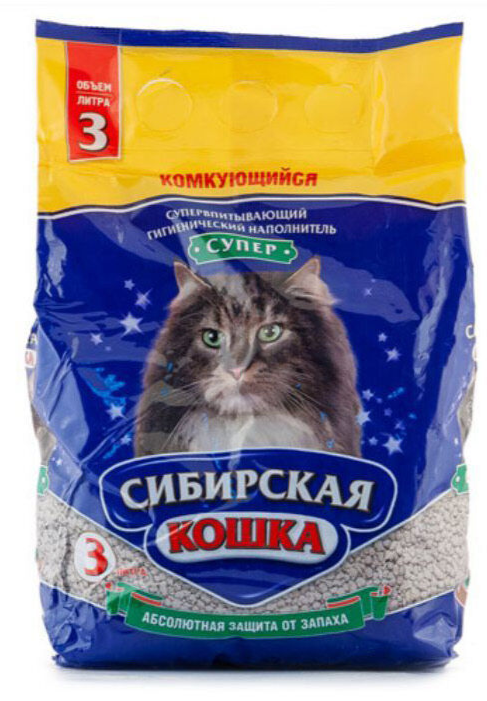 Сибирская кошка Супер 3 л (3,8 кг) Комкующийся наполнитель д/кошек