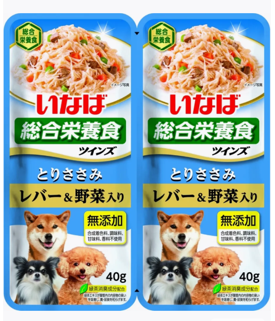 INABA 40 гр*2 шт в желе для собак TWIST Куриное филе с овощами и печенью