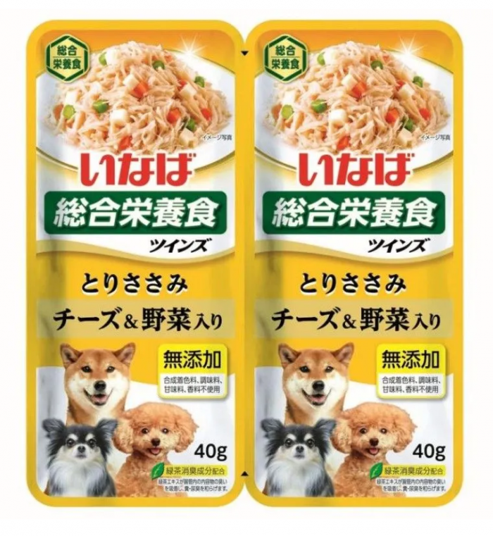 INABA 40 гр*2шт В желе для собак TWIST Куриное филе с овощами и сыром