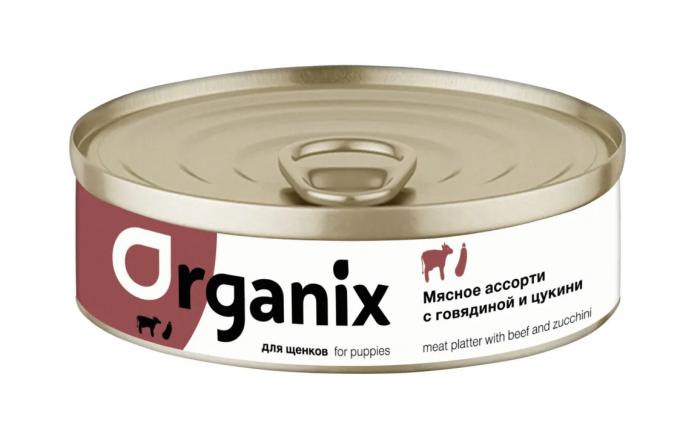 Organix (консерв.) 100 г для щенков мясное ассорти с говядиной и цукини
