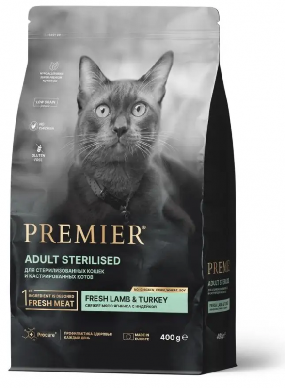 Premier Cat 400 г STERILISED Lamb&Turkey (Свежее мясо ягненка с индейкой для кошек)