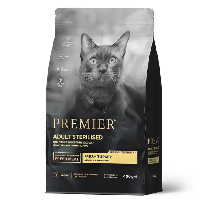Premier Cat 400 г STERILISED Turkey (Свежее мясо индейки для кошек)