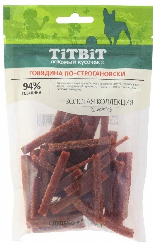 TiTBiT "Золотая коллекция" 80 г Говядина по-строгановски для собак, 6907043
