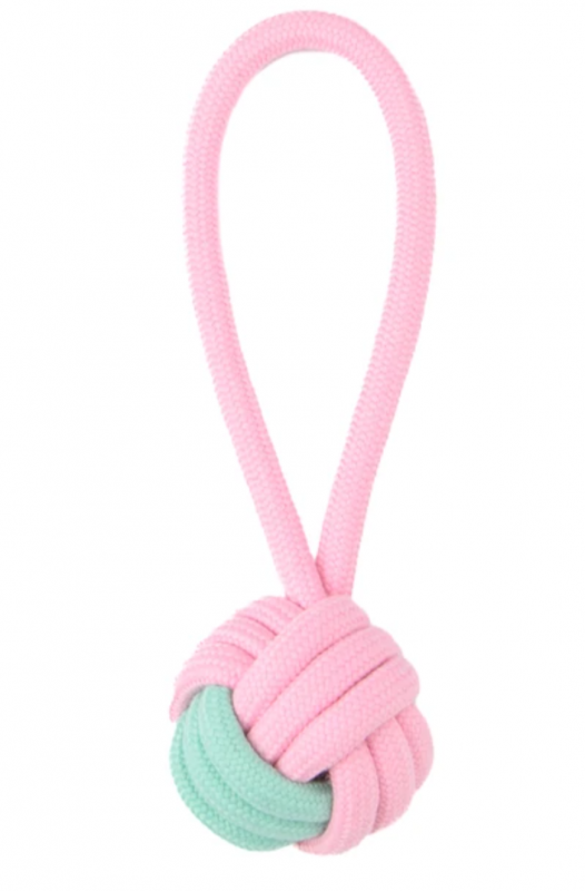 Игрушка Mr.Kranch для собак Мяч на кольцевом шнуре из канатной верёвки, розовая с голубым
