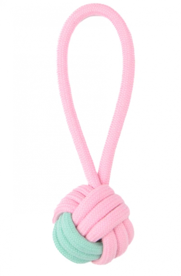 Игрушка Mr.Kranch для собак Мяч на кольцевом шнуре из канатной верёвки, розовая с голубым