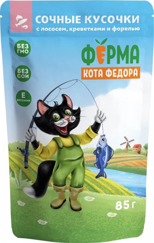 Мнямс пауч 85 гр "Ферма кота Федора" с лососем, креветками и форелью