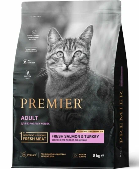 Premier Cat 100гр Salmon&Turkey ADULT (Свежее филе лосося с индейкой для кошек)