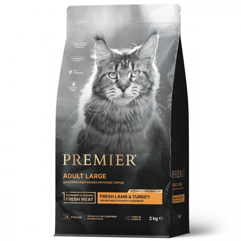 Premier Cat 2 кг ADULT LARGE Lamb&Turkey (Свежий ягненок с индейка для кошек крупных пород)