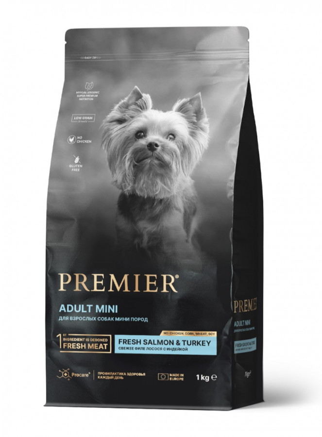 Premier Dog 1 кг  ADULT Mini Salmon&Turkey для собак мелких пород лосось и индейкой