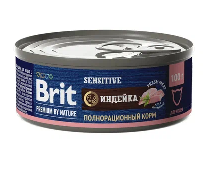 Brit Premium (консерв.) 100 г для кошек индейка с чувствит. пищеварением