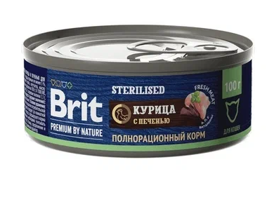 Brit Premium (консерв.) 100 г для стерилизованных кошек курица с печенью