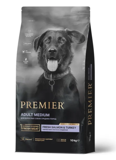 Premier Dog 10кг Medium Low Grain Salmon & Turkey д/собак средних пород
