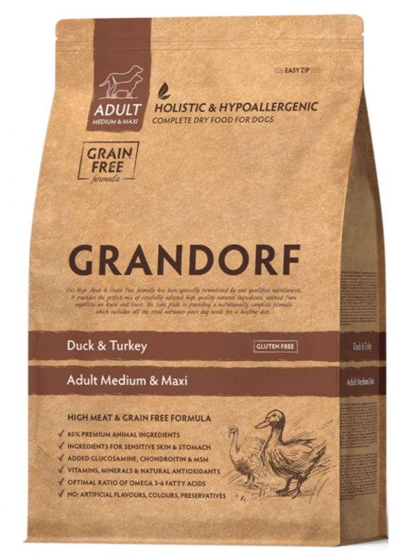 GRANDORF 3кг DOG Duck&Turkey MED&MAXI (утка с индейкой для собак средних и крупных пород)