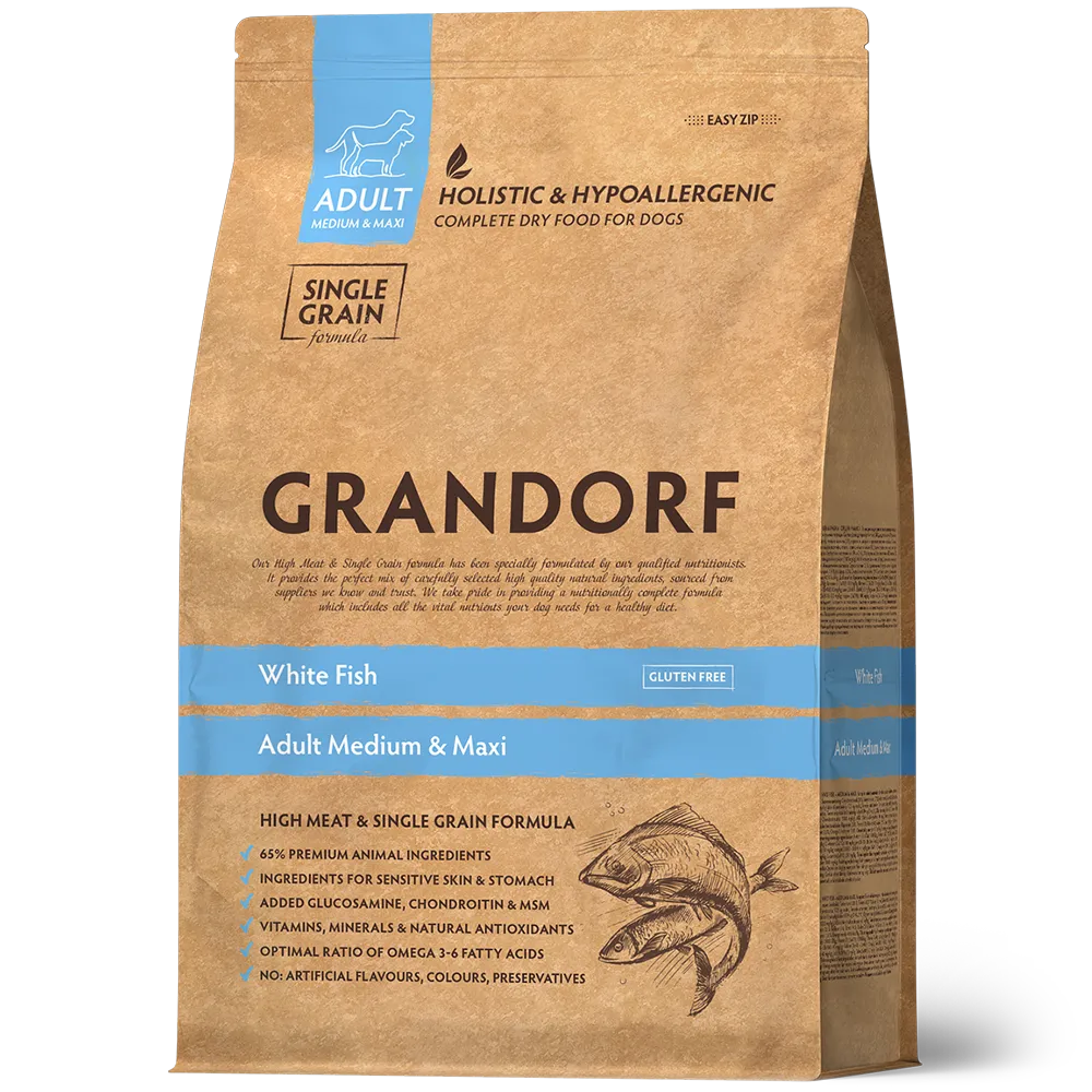 GRANDORF DOG 1кг White Fish MED&MAXI (белая рыба для собак средних и крупных пород) .